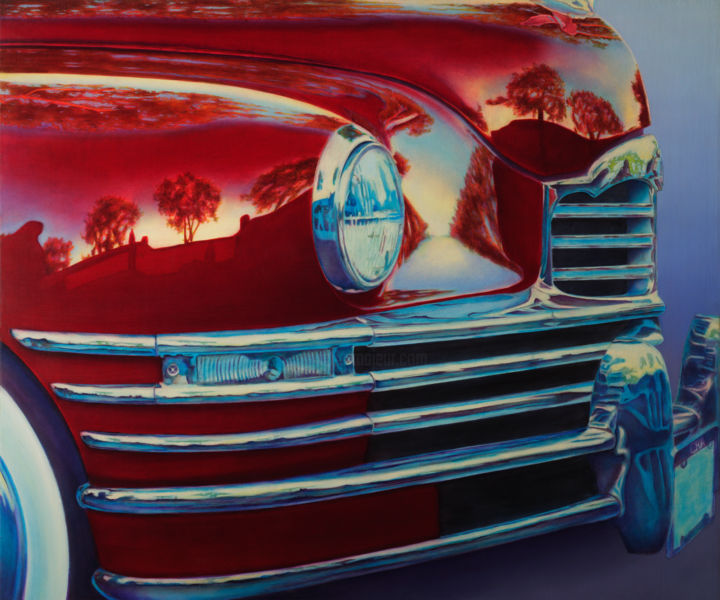 Painting titled "Packard 1" by John Chan, Original Artwork, Oil Mounted on Wood Panel