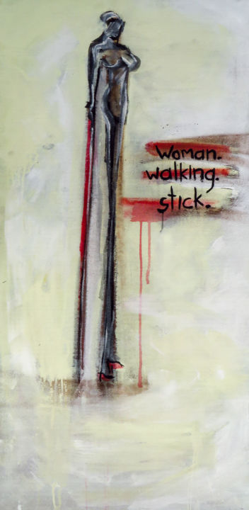 Painting titled "woman. walking. sti…" by J.Charboneau, Original Artwork, Acrylic