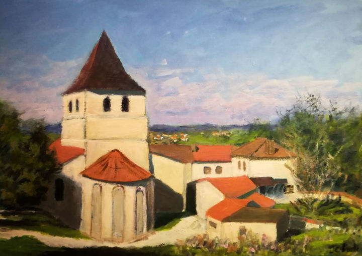 Painting titled "Collégiale Ribérac" by Jean-Christophe Malle, Original Artwork, Acrylic
