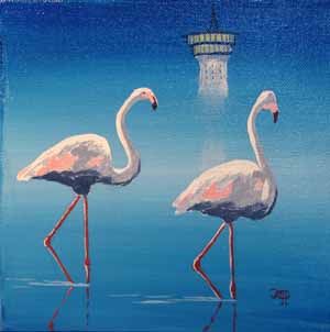 Painting titled "Flamants roses" by Jacques Copp, Original Artwork