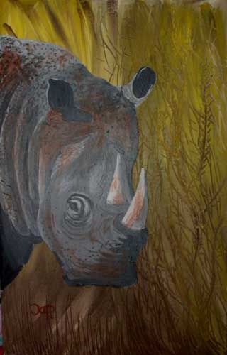 Peinture intitulée "Rhinocéros" par Jacques Copp, Œuvre d'art originale