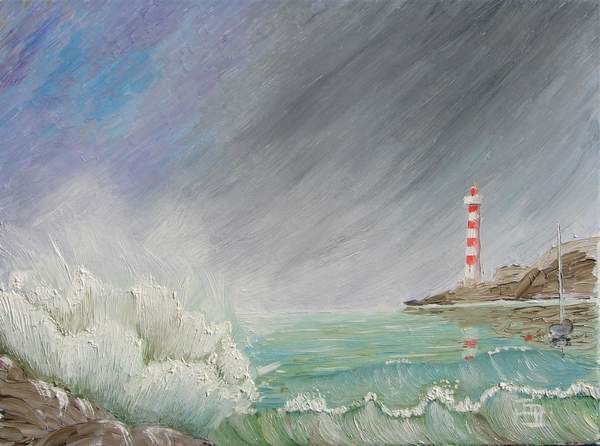 Pittura intitolato "Le phare" da Jacques Copp, Opera d'arte originale