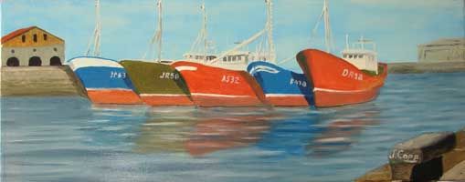 Peinture intitulée "Port de pêche" par Jacques Copp, Œuvre d'art originale
