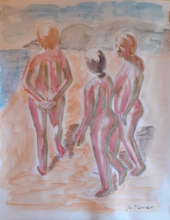 Painting titled "Balade en bord de m…" by Jean Christophe Ravier, Original Artwork, Chalk