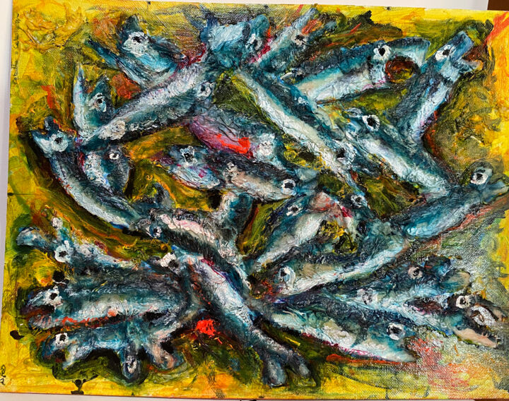 「anchovies」というタイトルの絵画 Jc Santamaríaによって, オリジナルのアートワーク, アクリル