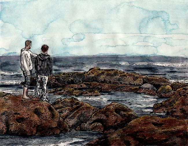 Schilderij getiteld "Seal Watchers" door J D Bluehorse, Origineel Kunstwerk