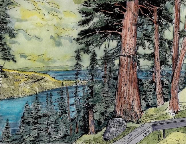Peinture intitulée "Emerald Bay, Lake T…" par J D Bluehorse, Œuvre d'art originale