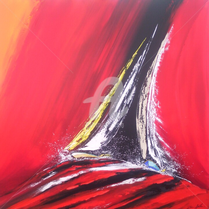 Painting titled "Voile en Rouge" by Jean Arthur Del Moral (Jean Arthur), Original Artwork, Oil