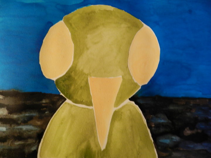 Peinture intitulée "La mouette verte da…" par Le Livreur De Chats, Œuvre d'art originale, Aquarelle