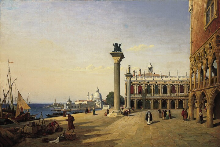 Painting titled "Venise, La Piazetta" by Jean-Baptiste-Camille Corot, Original Artwork, Oil