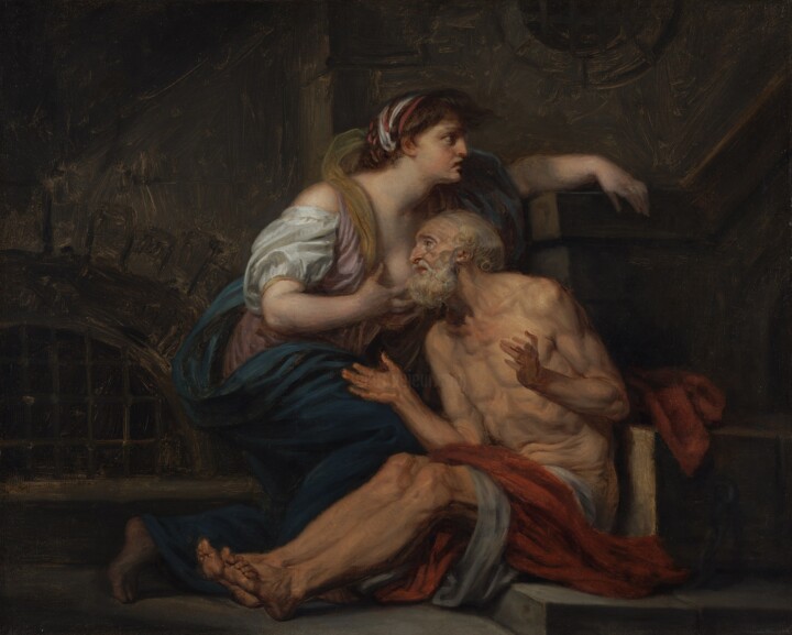 Painting titled "Cimon et Pero : "Ch…" by Jean-Baptiste Greuze, Original Artwork, Oil