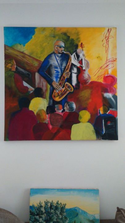 Peinture intitulée "saxophoniste" par Jean Bellier, Œuvre d'art originale, Acrylique