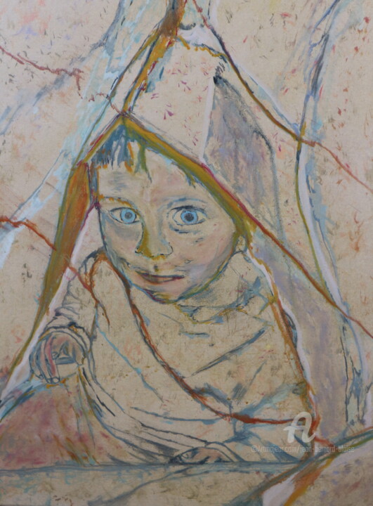 Painting titled "regard d'enfant" by Jean Bernard Blaise, Original Artwork, Acrylic