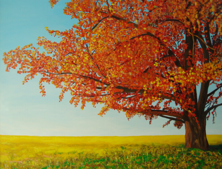 Peinture intitulée "Grand arbre d'autom…" par Jean Cariot, Œuvre d'art originale, Acrylique