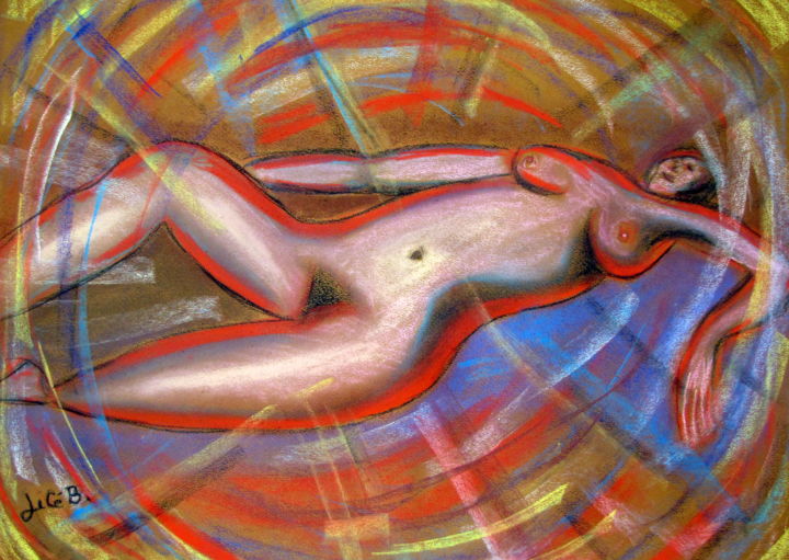 Painting titled "" Nu allongé "" by Jicé B., Original Artwork, Pastel