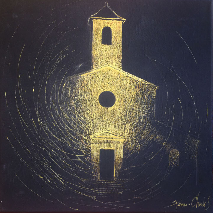 Dessin intitulée "l'église" par Jean-Charles Dutelle, Œuvre d'art originale, Encre