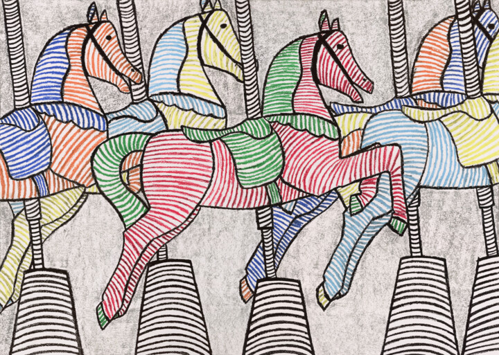 Dessin intitulée "Carrousel" par Jean-Charles Hecquet, Œuvre d'art originale, Craie