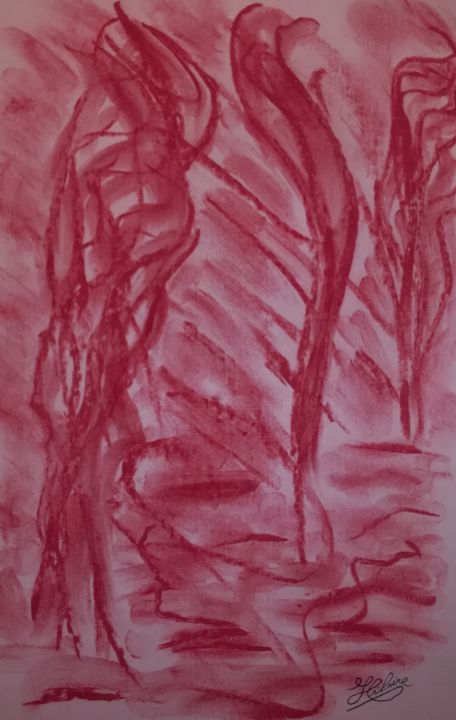Painting titled "Trois arbres rouges…" by Jean-Christophe Hilaire, Original Artwork, Pastel