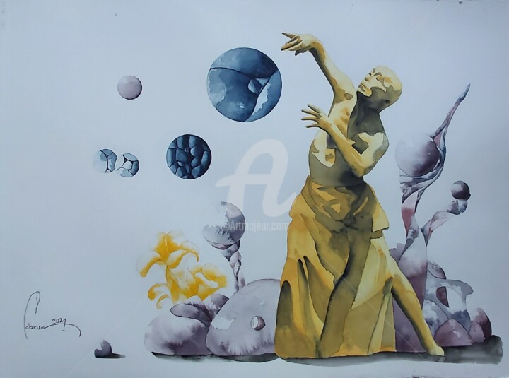 Pintura titulada "Danse du sakoura" por Jean-Christophe Labrue, Obra de arte original, Acuarela