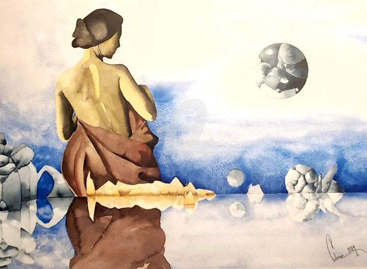 Pittura intitolato "Tender Reflection" da Jean-Christophe Labrue, Opera d'arte originale, Acquarello