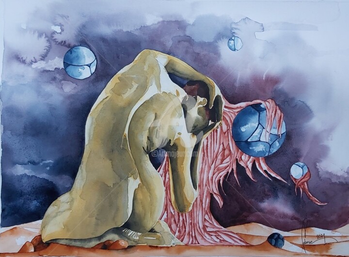 Pittura intitolato "La femme du vent" da Jean-Christophe Labrue, Opera d'arte originale, Acquarello