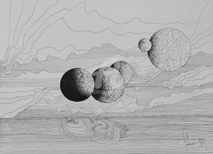 Disegno intitolato "Horizon" da Jean-Christophe Labrue, Opera d'arte originale, Inchiostro
