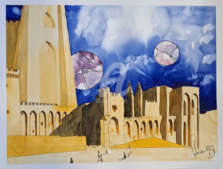 Pintura intitulada "POPES' PALACE" por Jean-Christophe Labrue, Obras de arte originais, Aquarela