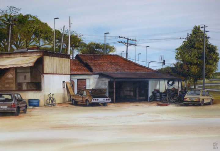 Painting titled "Garage à Rio de Jan…" by Jean-Christophe Latger, Original Artwork, Watercolor