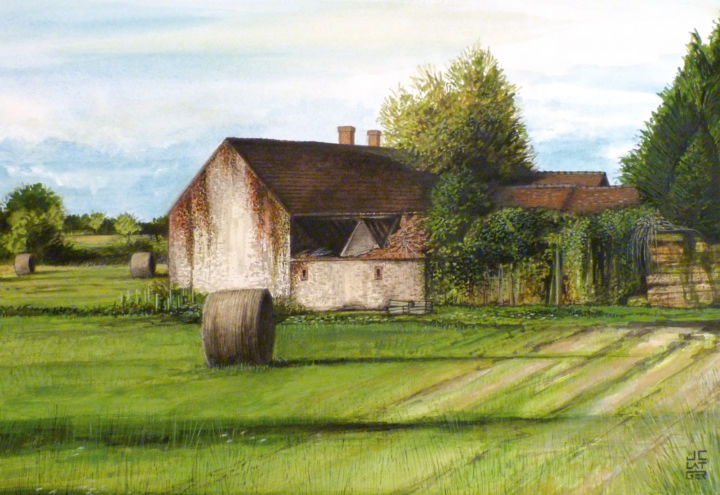 Malerei mit dem Titel "La ferme délabrée.j…" von Jean-Christophe Latger, Original-Kunstwerk, Aquarell