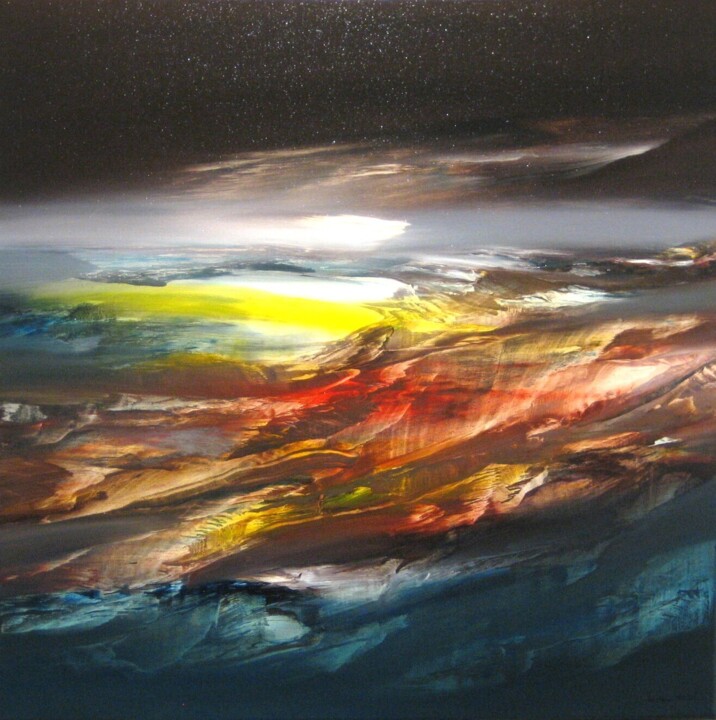 Painting titled "NUIT D'ORAGE" by Jean Claude Barthel, Original Artwork, Oil Mounted on Wood Stretcher frame