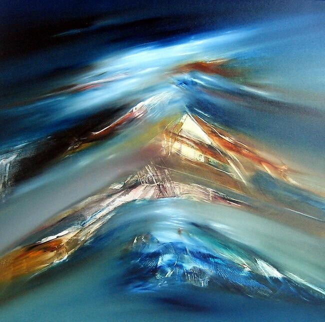 Painting titled "BLUE MOUNTAIN" by Jean Claude Barthel, Original Artwork, Oil