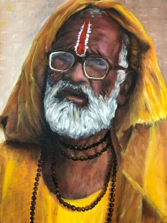 Peinture intitulée "Sadhu mendiant" par Jean-Claude Beaumesnil, Œuvre d'art originale, Huile