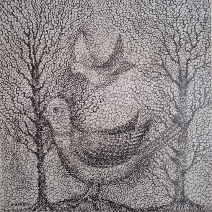 Dessin intitulée "Les colombes" par Jean-Claude Bemben, Œuvre d'art originale, Encre