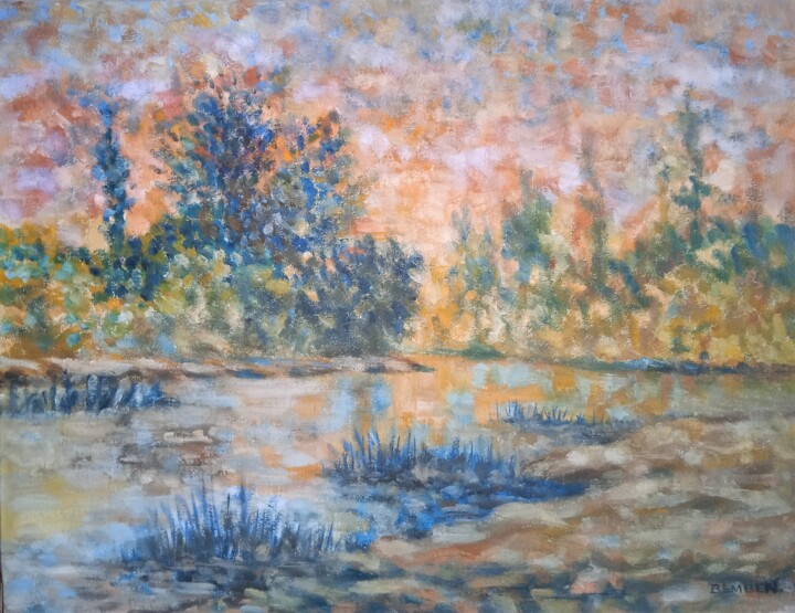 Painting titled "Paysage lumières im…" by Jean-Claude Bemben, Original Artwork, Oil Mounted on Wood Stretcher frame