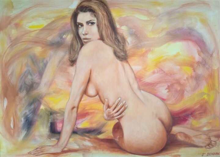 Painting titled "Le modèle" by Jean-Claude Bemben, Original Artwork, Oil Mounted on Wood Stretcher frame