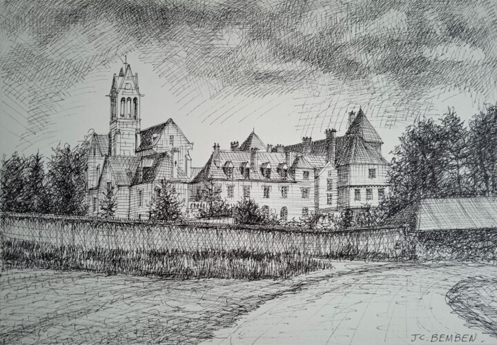 Drawing titled "Abbaye Notre Dame d…" by Jean-Claude Bemben, Original Artwork, Ink