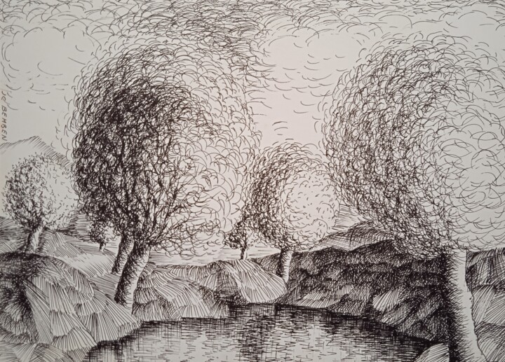 Dibujo titulada "arbres boules de co…" por Jean-Claude Bemben, Obra de arte original, Tinta