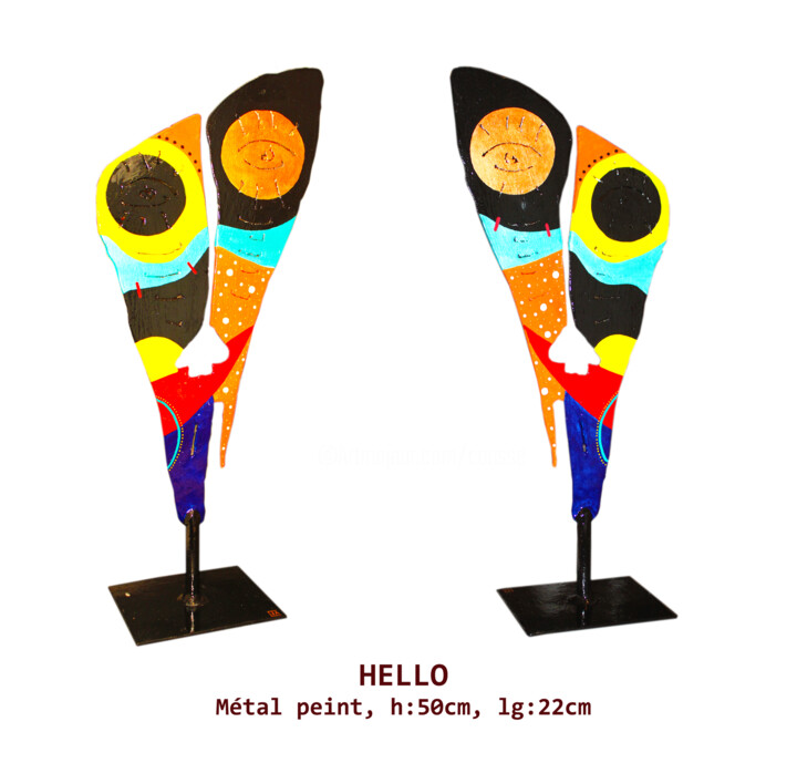 Sculpture titled "Hello" by Jean Claude Causse, Original Artwork, Metals