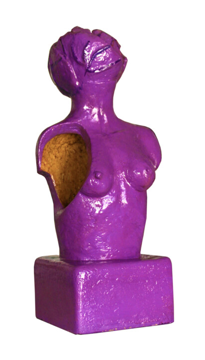 Sculpture titled "Femme à tête de chou" by Jean Claude Causse, Original Artwork, Clay