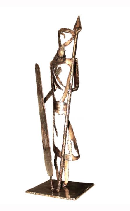 Sculpture intitulée "guerrier au bouclier" par Jean Claude Causse, Œuvre d'art originale, Acier inoxydable