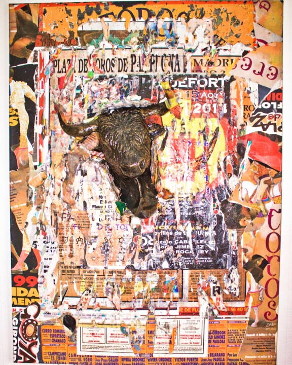 Collages titled "Affiche Sculpture" by Jean Claude Causse, Original Artwork, Collages Mounted on Wood Stretcher frame
