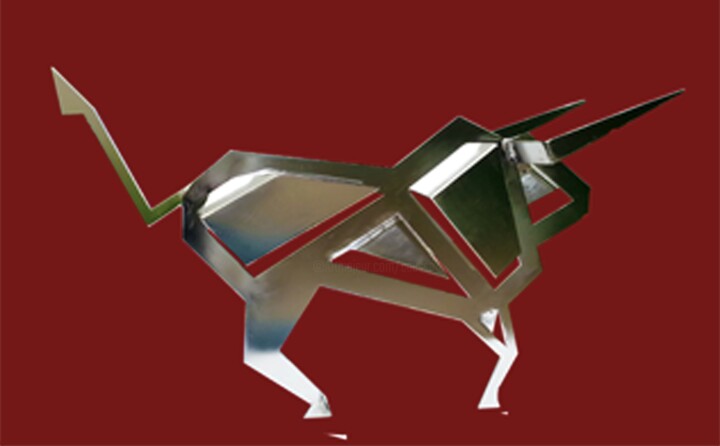 Sculpture titled "toro inox" by Jean Claude Causse, Original Artwork, Metals