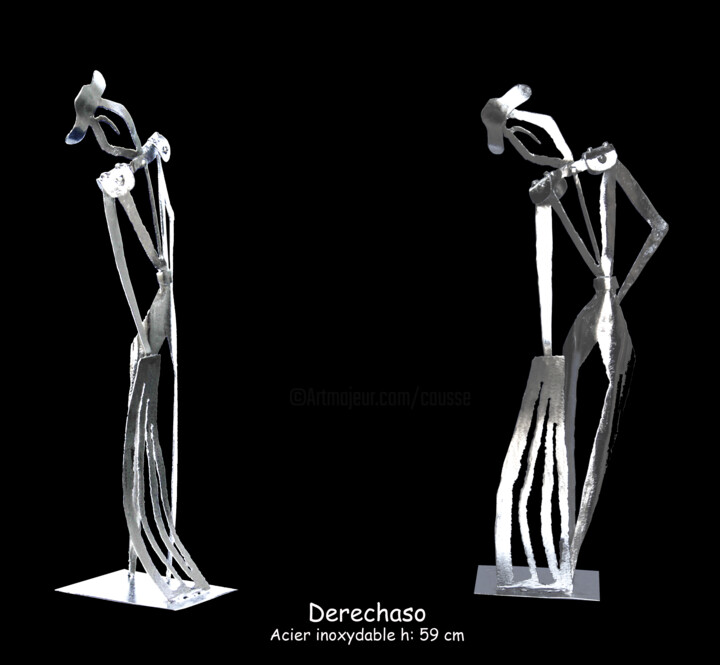 Sculpture titled "derechaso-inox-uni" by Jean Claude Causse, Original Artwork, Metals