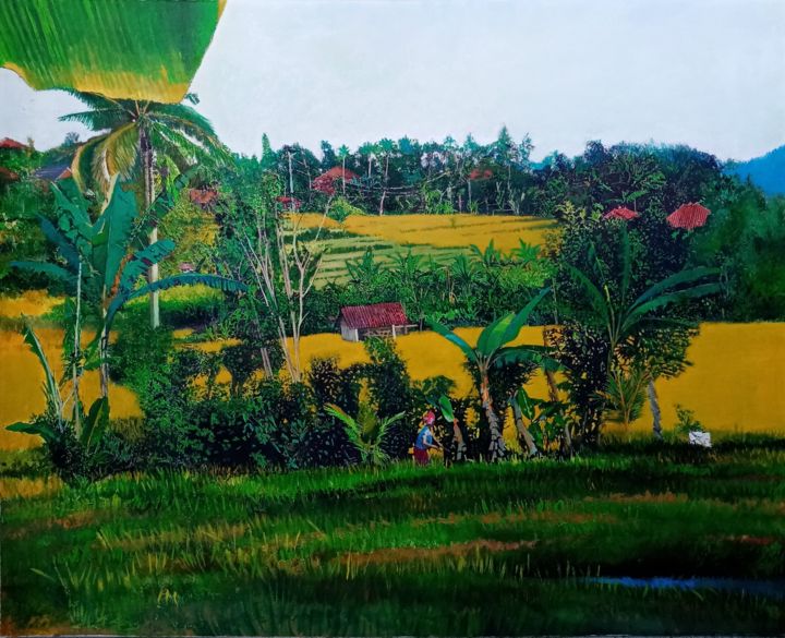 Malerei mit dem Titel "Série Indonésie Bal…" von Jean Claude Colombano, Original-Kunstwerk, Öl