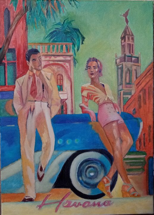 Painting titled "Havana" by Jean Claude Colombano, Original Artwork, Oil