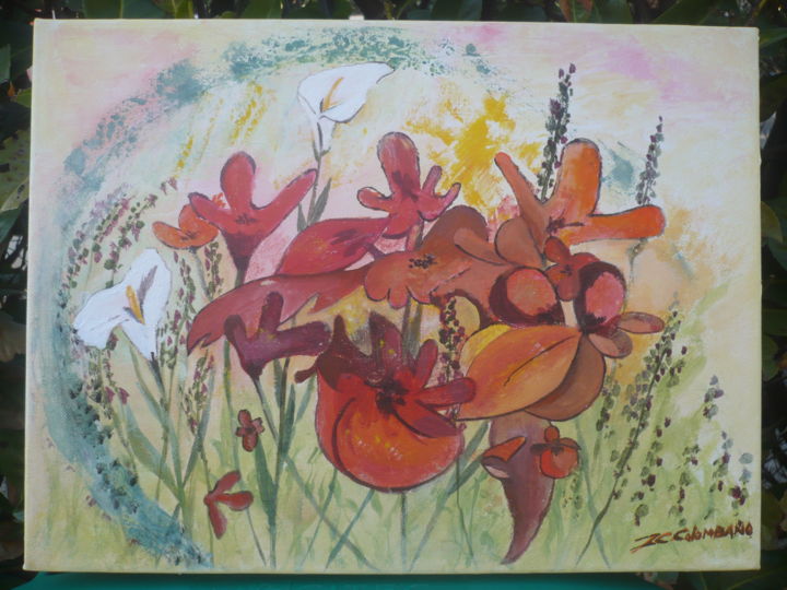 Schilderij getiteld "Floraisons" door Jean Claude Colombano, Origineel Kunstwerk, Olie
