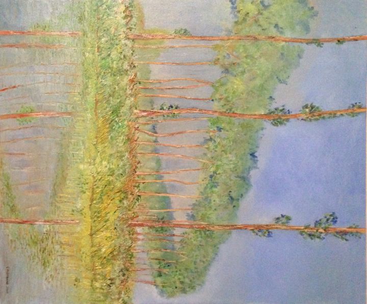 Painting titled "Les peupliers" by Jean Claude Colombano, Original Artwork, Oil
