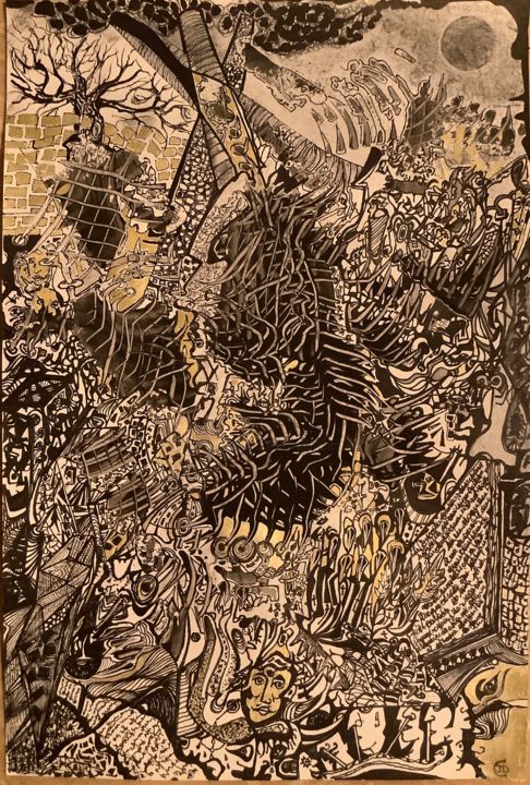 Drawing titled "Souterrain" by Jean-Claude Delepière, Original Artwork, Marker