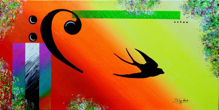 Painting titled "Hirondelle" by Slydes, Original Artwork, Acrylic