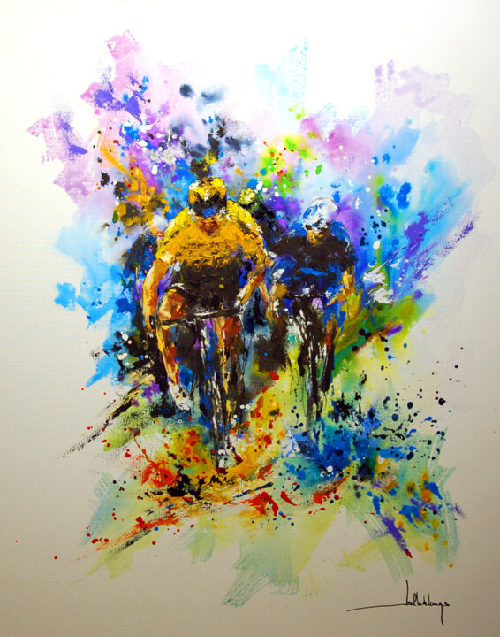 Painting titled "LA FLAMME ROUGE" by Jean-Claude Lannes, Original Artwork, Acrylic Mounted on Wood Stretcher frame
